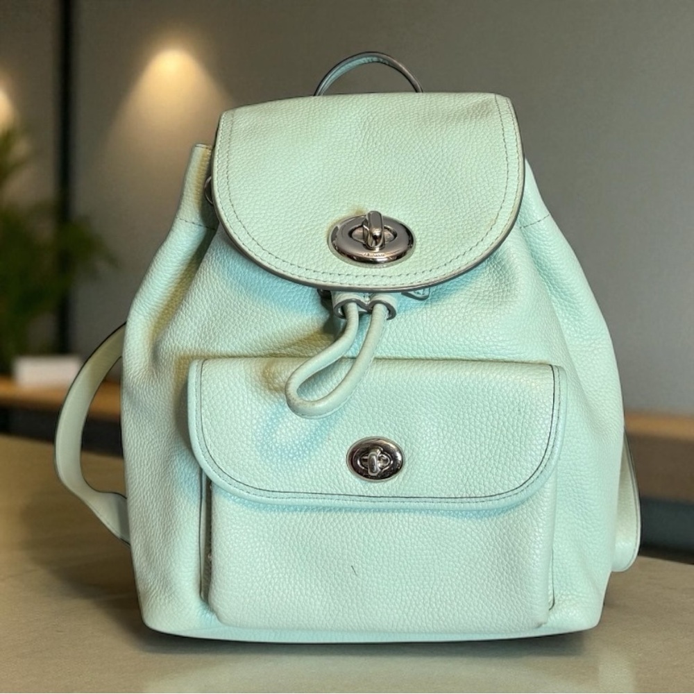Coach Mini Turnlock Rucksack Pebbled Leather Backpack Pockets Adjustable Straps